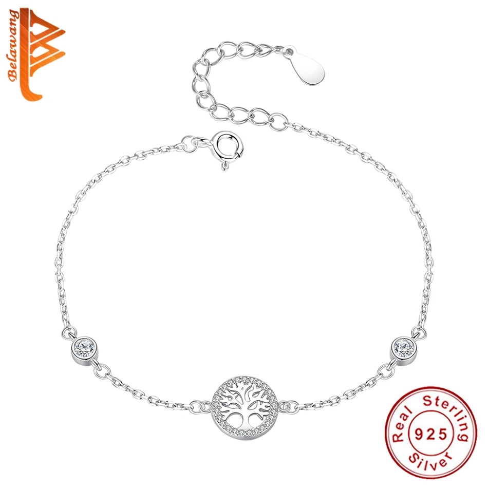 

BELAWANG Wholesale Hot Sale 100% 925 Sterling Silver Tree of Life Bracelet Women Adjustable Link Chain Bracelet Silver Jewelry