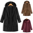 Пальто размера плюс женская повседневная куртка 2020 ZANZEA зимний теплый меховой кардиган с подкладкой верхняя одежда с капюшоном с длинным рукавом на молнии 5XL
