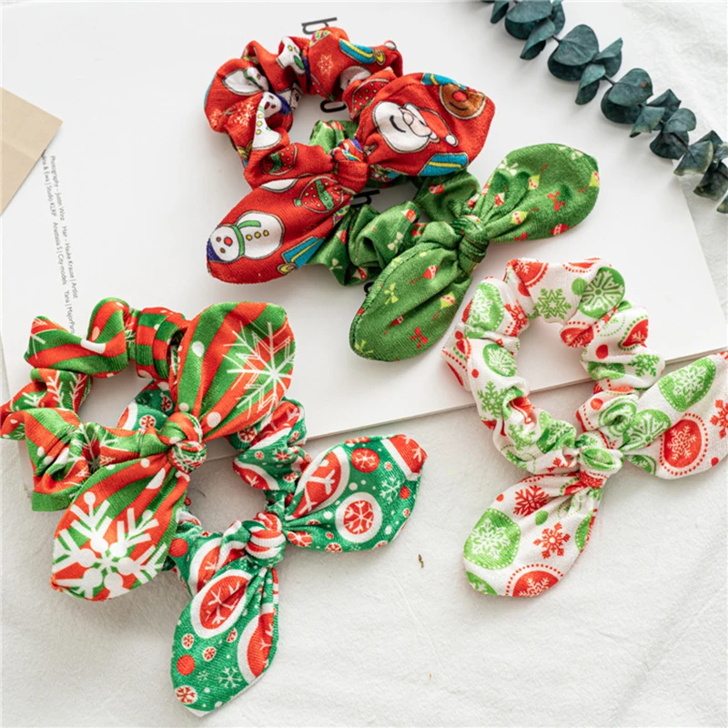 

Rabbit Ears Hair Scrunchies Christmas Bowknot Ponytail Hair Ties Women Elastic Hair Bands Velvet Hair Rope Xmas Hair Accessories