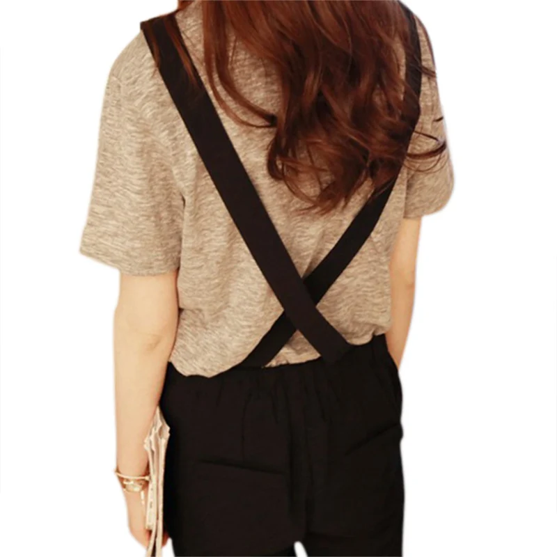 

Summer Women Jumpsuit Clothing Korean Version Casual Ankle Length Pants Strap Solid Black Plus Size Female