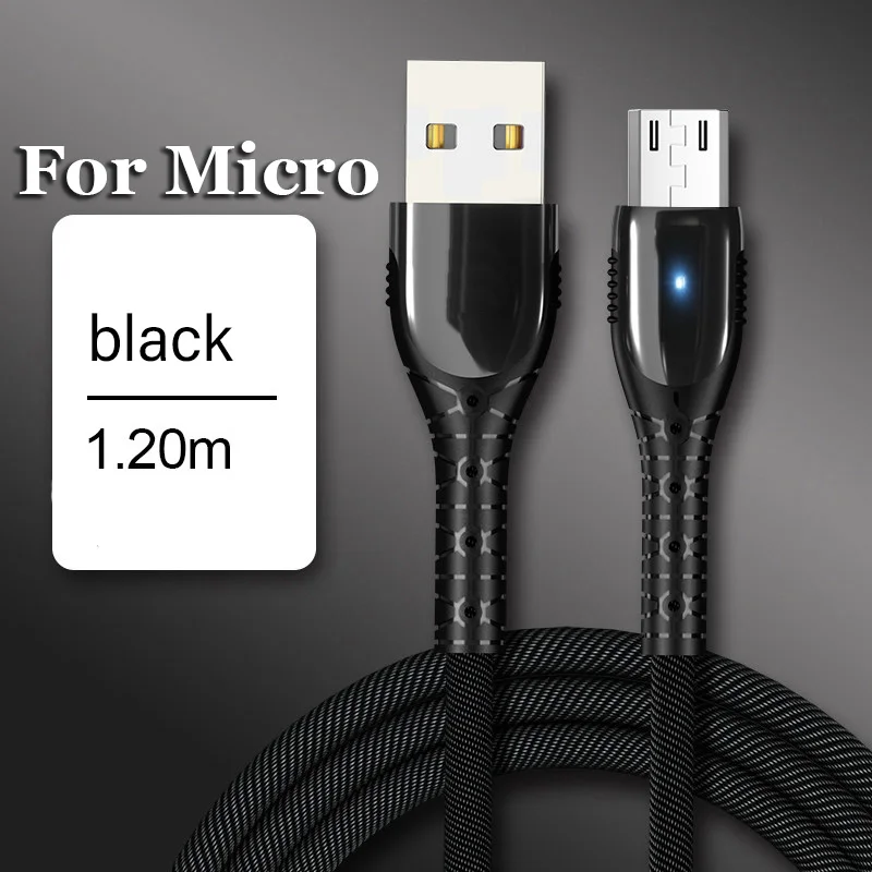 5A usb type-C светодиодный кабель для быстрой зарядки Micro USB type-C для huawei mate 20 Pro P20 samsung Xiaomi - Цвет: black for micro
