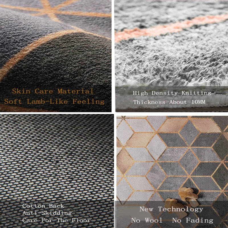 Ковер бархатный с геометрическим золотым узором из ягненка в скандинавском