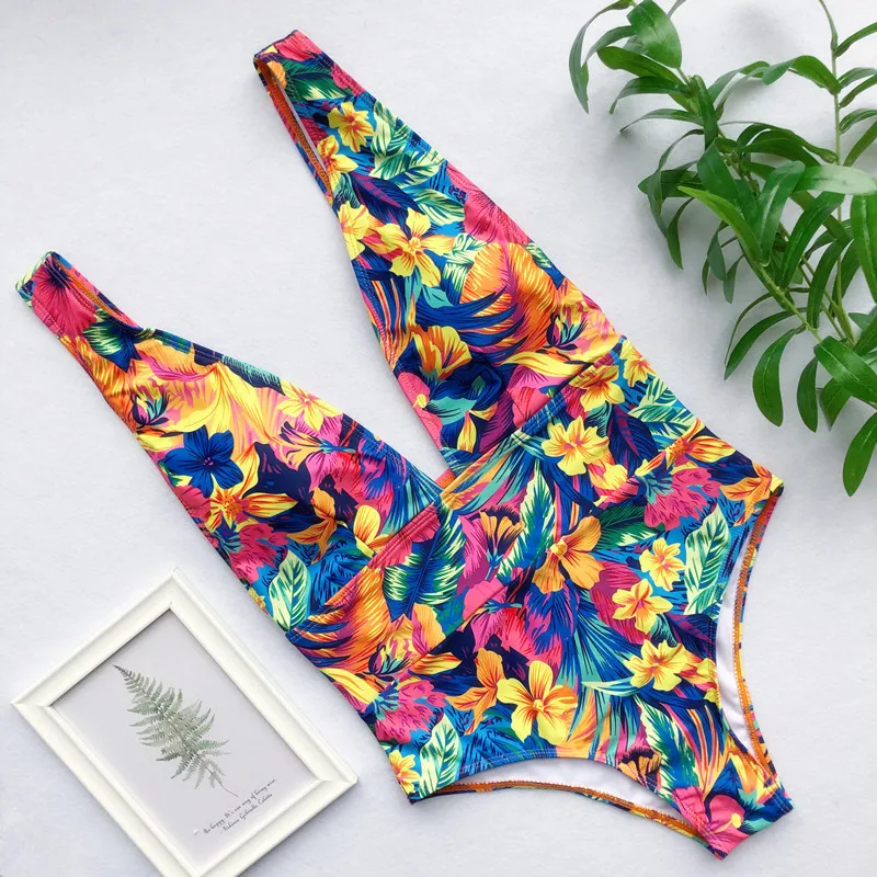 

2019 Sexy Deep V Solid Black White One Piece Swimsuit High Waist Monokini Swimwear Women Swimming for Women Wear Bathing Suit