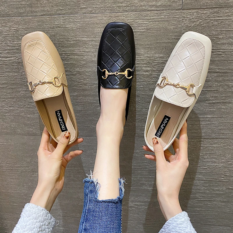 

PAMANNI Casual Leather Shoes for Women Sandals Chain All-match Shallow Elegant Sexy Outside Indoor Breathable Modern Slippers
