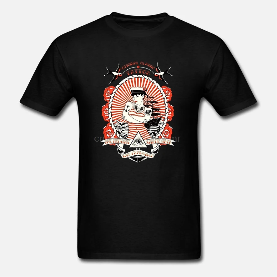 funny t shirts men casual shirt fashion LANSHITINA Mens T-Shirt Tattoo Sailor Pin Up cheap t-shirt |