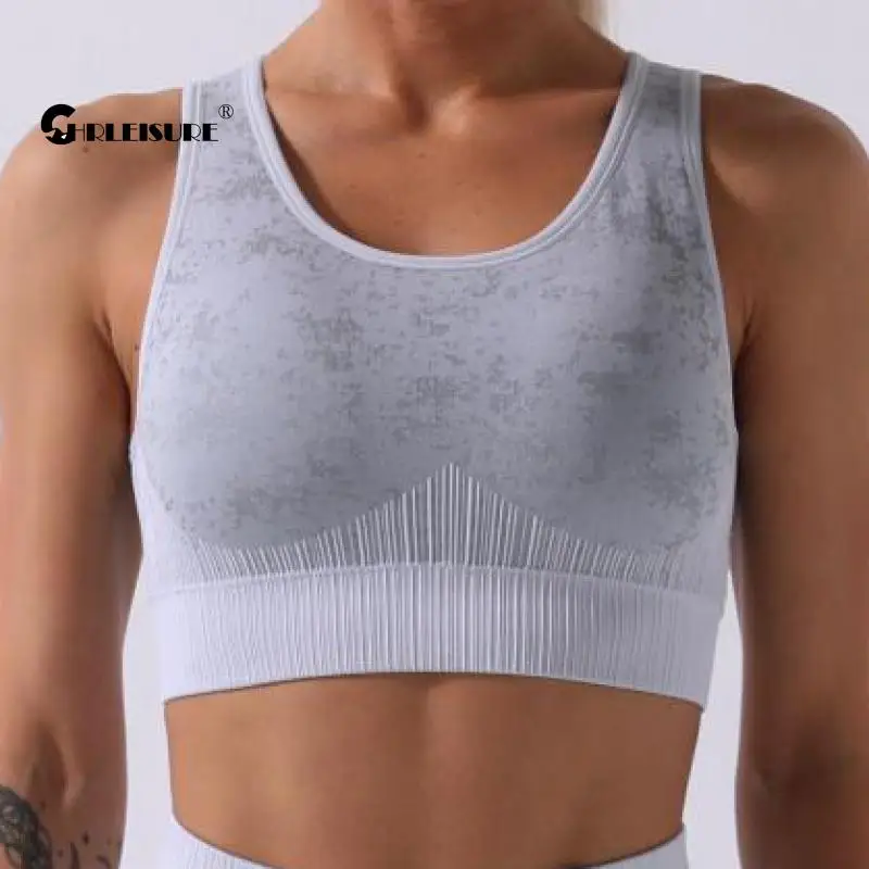 

CHRLEISURE топ с принтом для йоги, дышащий Быстросохнущий Спортивный бюстгальтер с u-образным вырезом, противоударное нижнее белье для спортзала