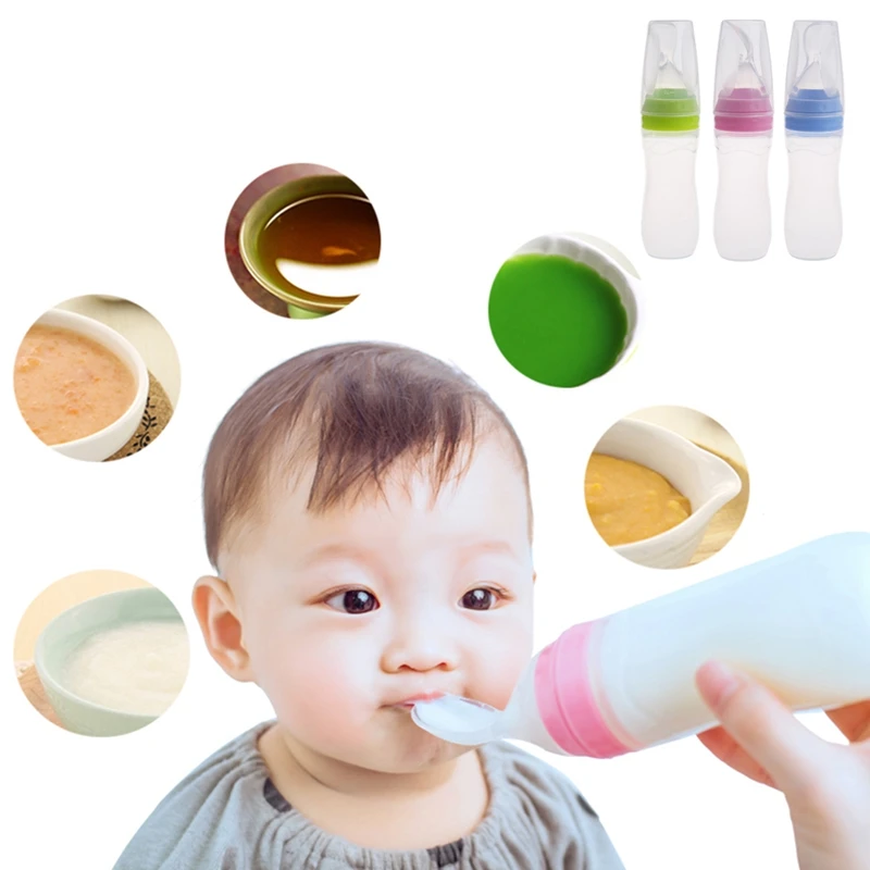 

1Pc Infant Baby Silicone Feeding With Spoon Feeder Food Rice Cereal Bottle 120ML