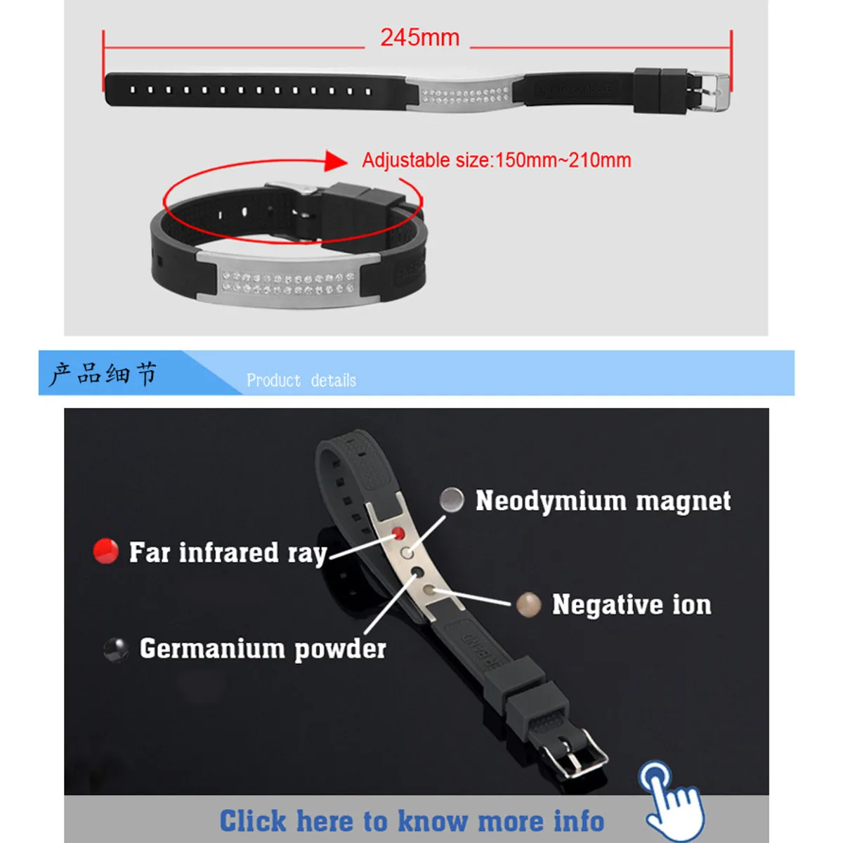 Черный браслет из нержавеющей стали с магнитной энергией био для облегчения боли