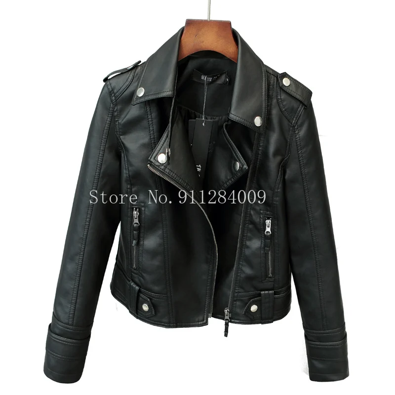

Fitaylor New Spring Autumn Women Short Faux PU Jacket Slim Fashion Punk Outwear Motorcycle Leather Jacket Casual Coat