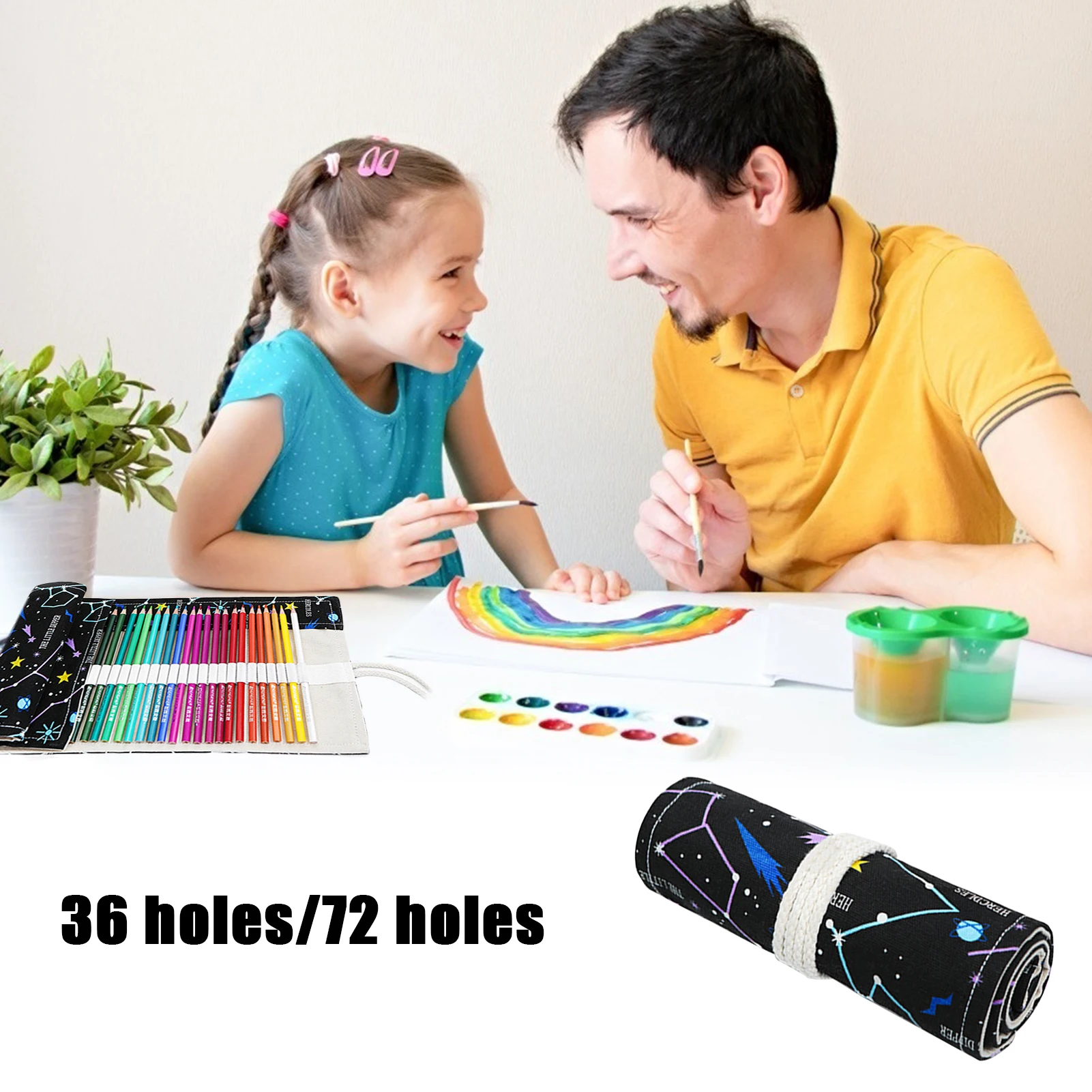 

36/72 Hole Canvas Drawing Sketch Pencils Colored Pencil Case Roll Up Storage Wrap Organizer Bag Pouch Pencilcase For School