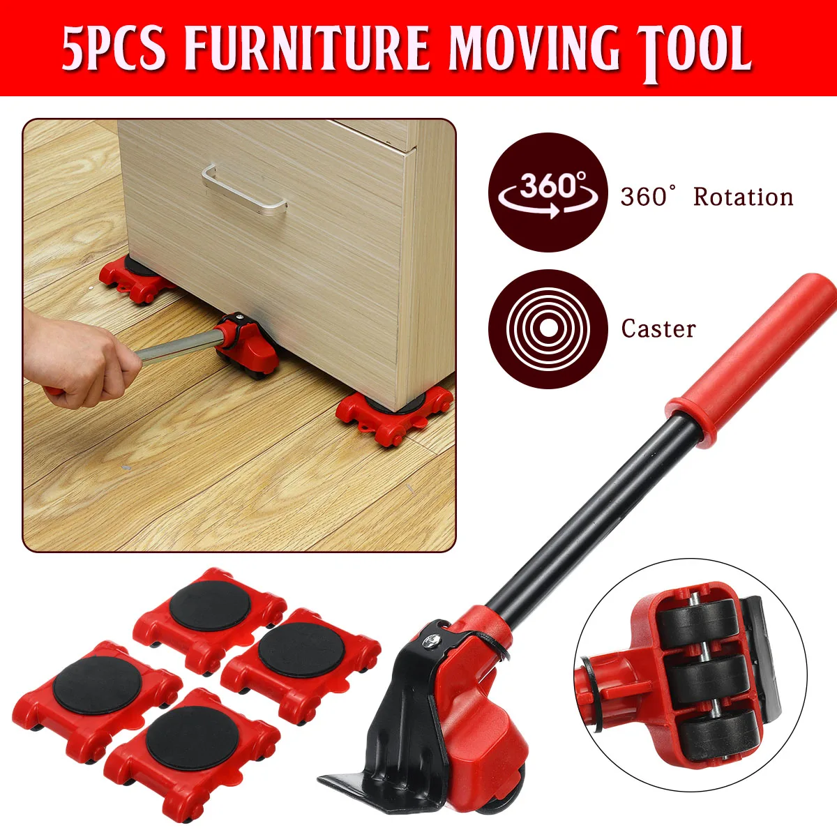 Furniture Moving Transport Tool Set 4 Mover Roller+1 Wheel Bar Heavy Duty Furniture Lifter Lifting Furniture Helper