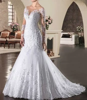 vestido de noiva long sleeves mermaid wedding dresses lace appliques bride dress chapel train abiti da sposa 2018 wedding gowns