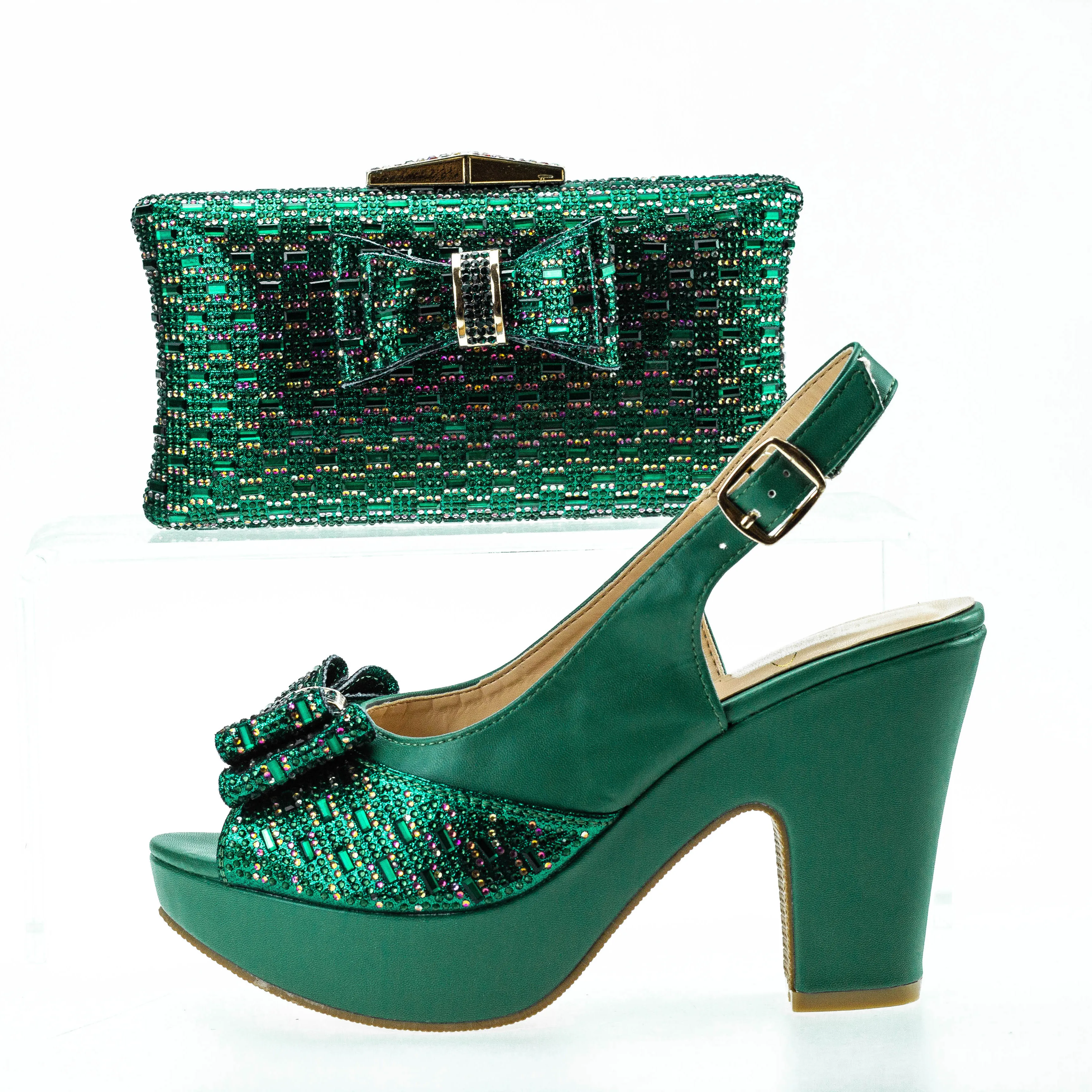 Bowknot Platform Shoes Summer Sandals Women 6245-35 Chunky Shoe with Bag Italian Wedding Pumps Heels Shoes and Matching Purse