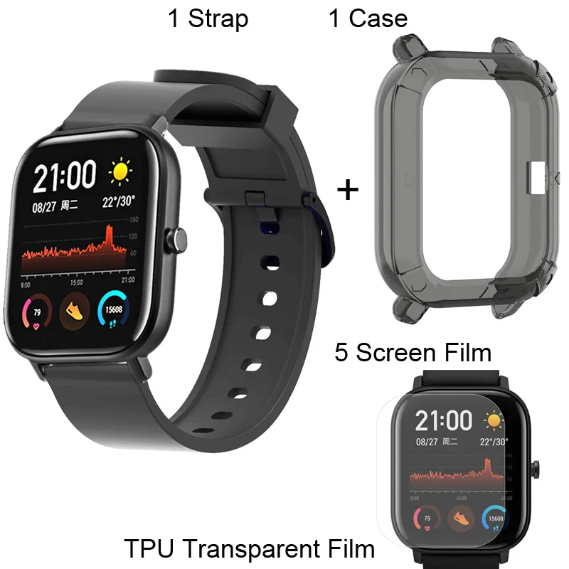 Для Xiaomi Amazfit GTS Браслет Ремешок силиконовый ремешок Защитная пленка для экрана чехол 7 шт