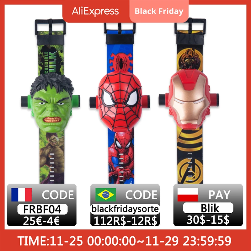 

Disney Cartoon Children Spider-man Watch 3D Projection Cartoon Superheroes Iron Man Digital Watches Children's Watch Toy Gifts
