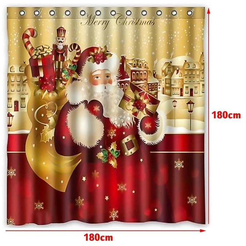 

4Pcs Christmas Shower Curtain Bathroom Anti-Slip Carpet Rug Toilet Cover Mat Set