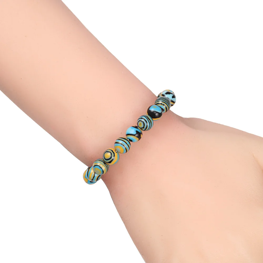 Браслеты из натурального камня малахита 8 мм цветных бусин Чакра Энергия Браслет Эластичный Классический Парный Йога-Молитва Обаятельные украшения.