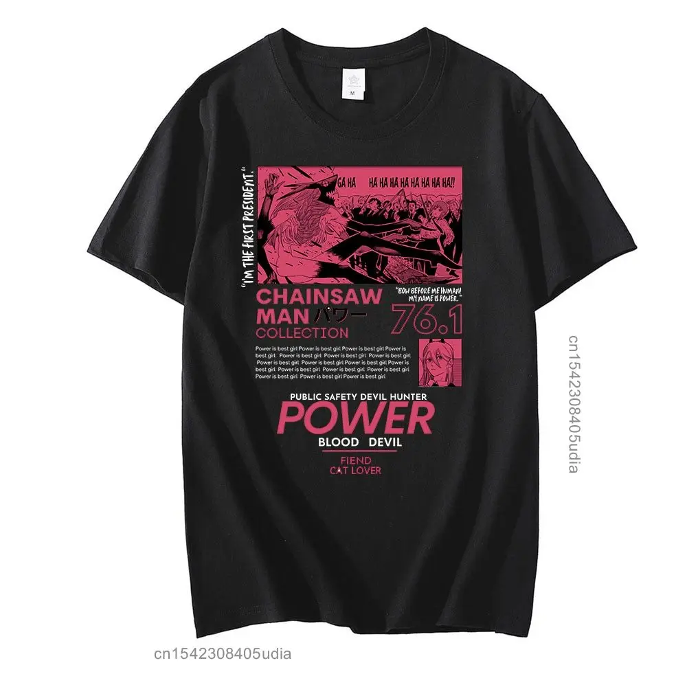 Chainsaw Man Power T Shirt Men Aesthetic Couple Graphic Tees Tops Men Women Oversized Short Sleeve T-Shirt Harajuku Kawaii