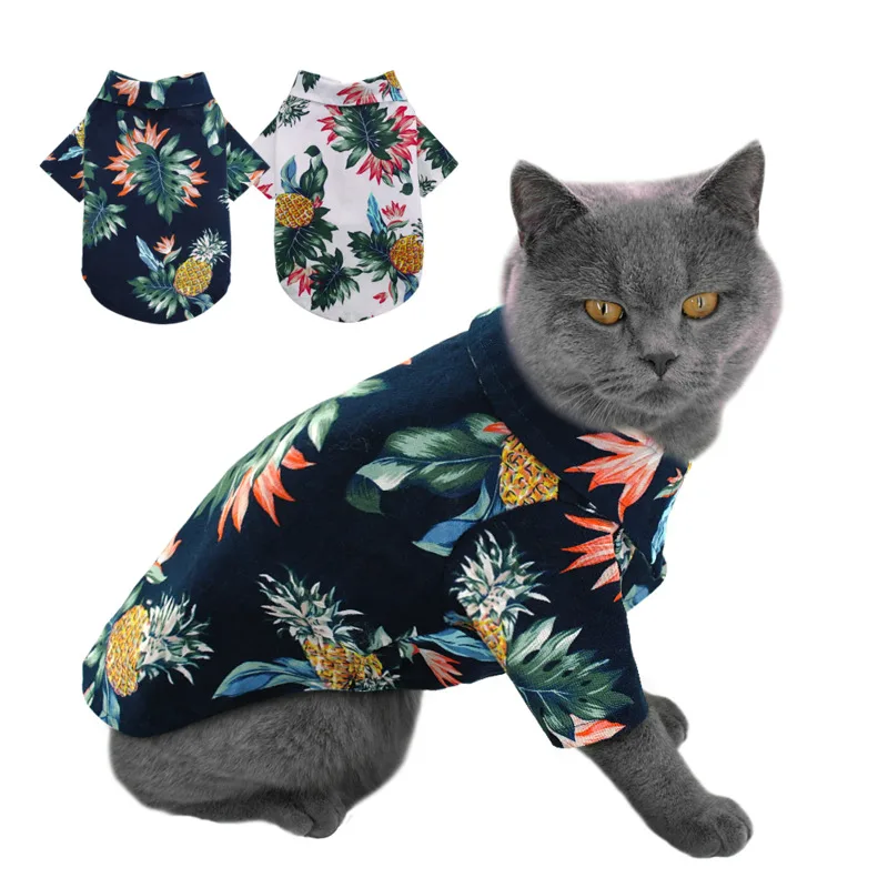 

Summer Beach Dog Shirt Cute Print Beach Pet Cat Clothes Dogs Travel Shirt Small Dog Cat Blouse Cat Dog Spring And Autumn Small