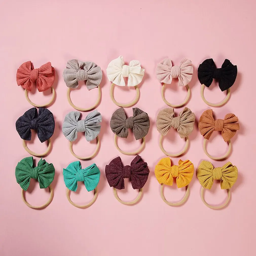 

Baby Girls Bowknot Nylon Headband Newborn Elastic Candy Color Headwear Accessories Hair Ring Child Kids Hair Band Gift