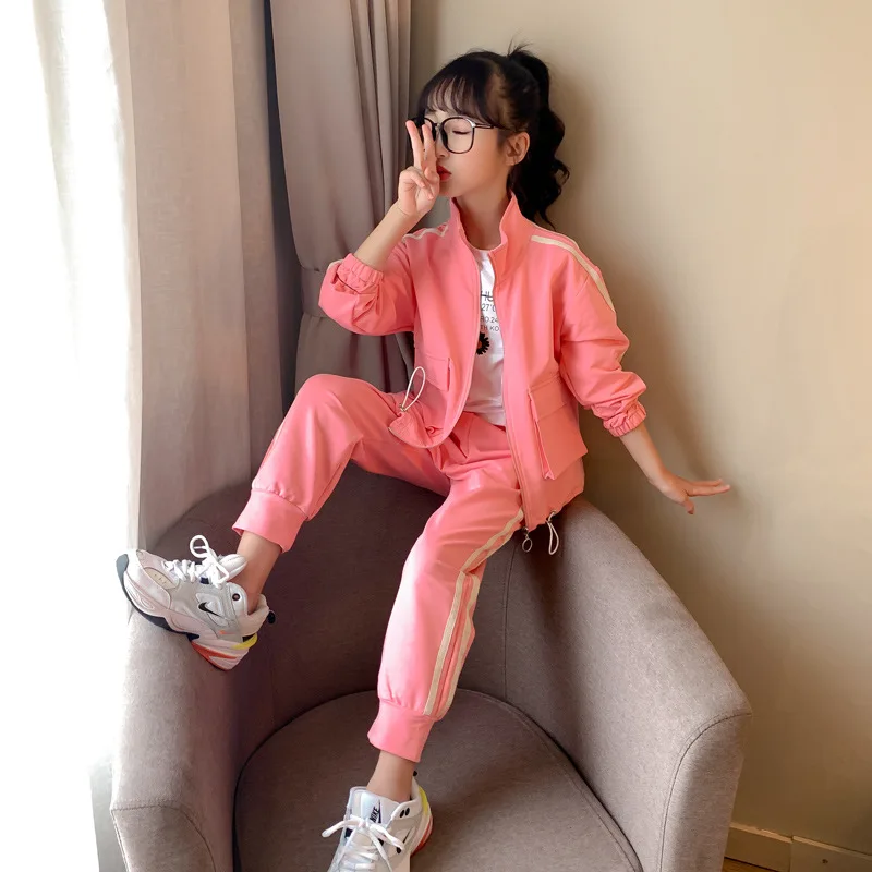 

Детская одежда, Новинка Весна 2021, подарок на день рождения для девочек, корейский комплект из двух предметов, спортивный костюм для детей, Бу...