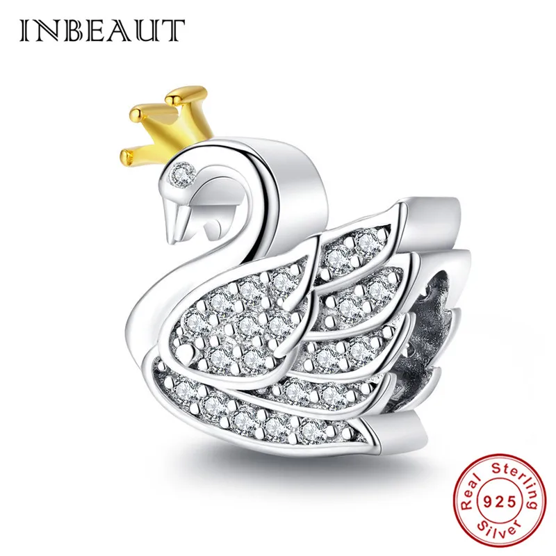INBEAUT,, подлинный 925 пробы, серебряный, лебедь, дракон, кошка, лапа, собака, талисманы, Подходит для Пандора, браслет, животное, бусины, европейские ювелирные изделия