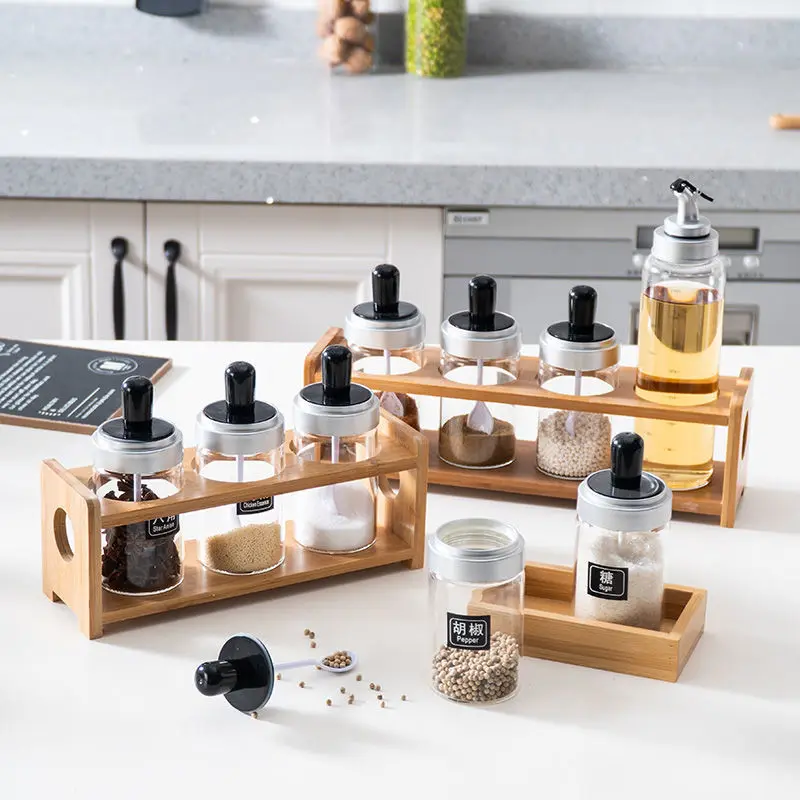 

Glass Siamese Seasoning Box Commercial Seasoning Bottle Household Integrated Seasoning Bottle Restaurant Kitchen Sealed Salt
