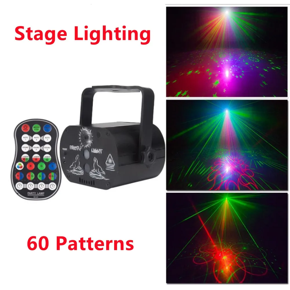 

60 Patterns Stage Lighting Projector RGB LED USB Rechargeable Party Disco Lamps Laser Light For Family Celebrations Dance Halls