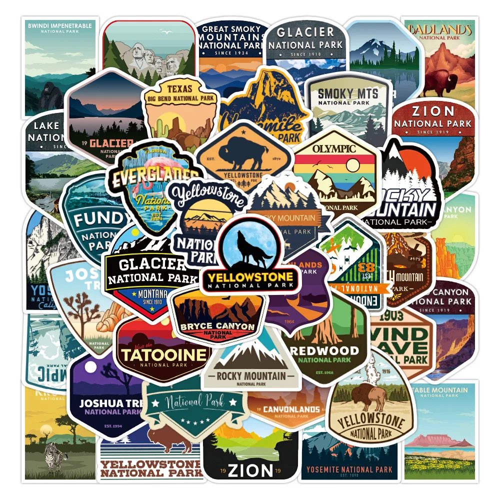 

10/50pcs/pack Diverse National Park Lable Stickers for Cars Motorcycles Water Cup Furniture Children's Toy Luggage Skateboard