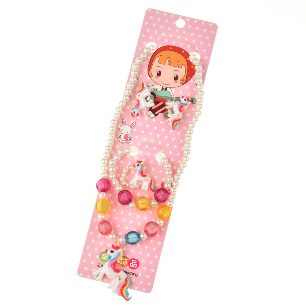 4 шт./компл. набор из ожерелья браслета и сережек в виде единорога для девочек