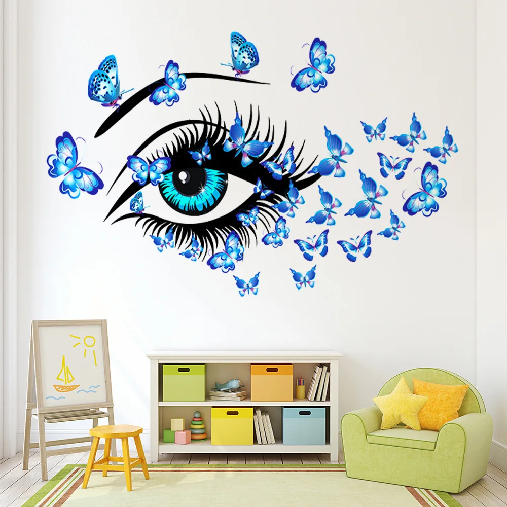 

Blue Eyes Beauty And Butterfly Wall Sticker Living Room Bedroom Decor Wallpaper Mural Removable PVC Stickers Art Decals