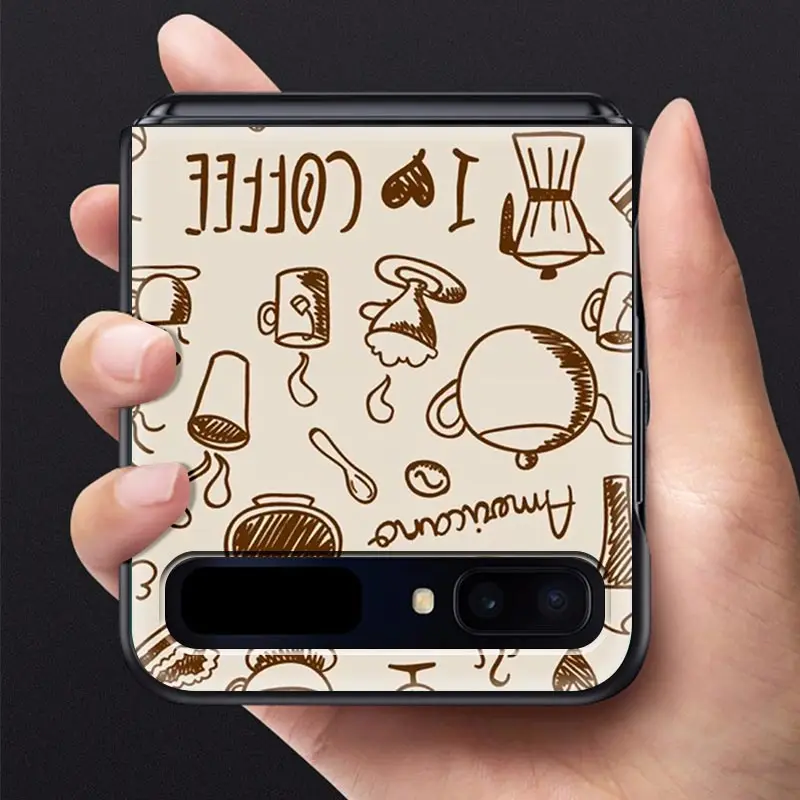 

Coffee Wine Cup PC Case For Samsung Galaxy Z Flip 5G 6.7Inch Black Shell Hard Folding And Splitting Coque Phone Capa