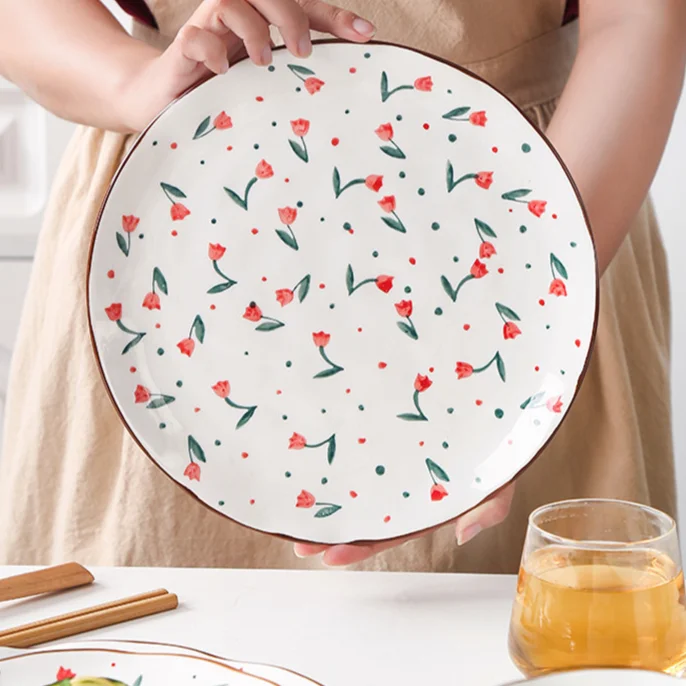 Набор из чаши и тарелок тюльпан маленькая сеточка красная тарелка для стейка