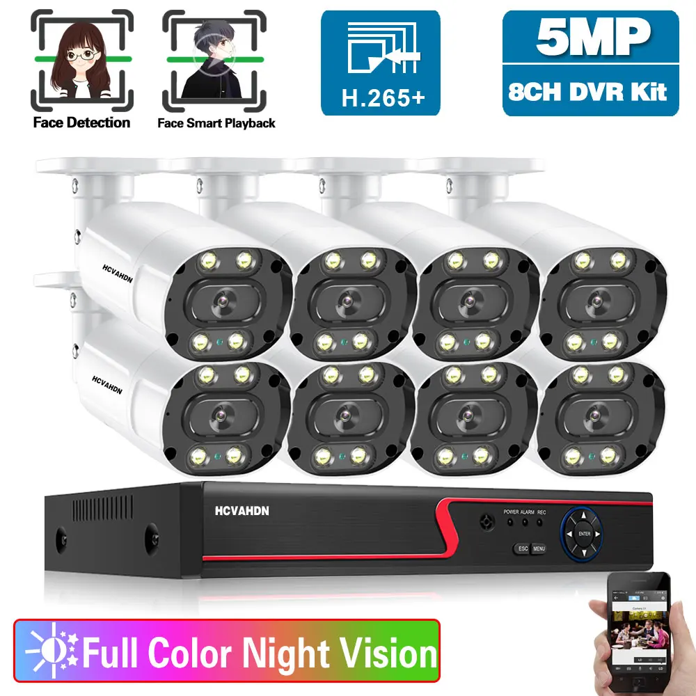 

CCTV Camera Security System DVR Kit 5MP 8CH Outdoor Full Color Night Vision AHD Bullet Camera Surveillance System Set 8 Channel