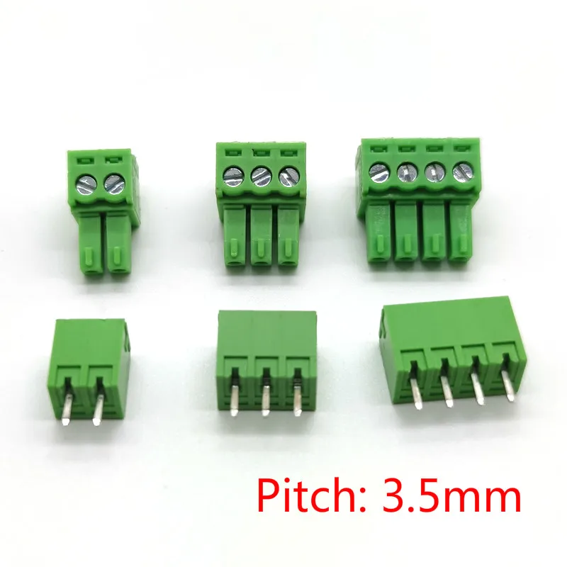 10 пар 15EDG 3,5 мм вставной клеммный блок прямой контактный PCB винт клеммные разъемы 2/3/4/5/6/7/8/9/10P KF15EDG-3.5 зеленый
