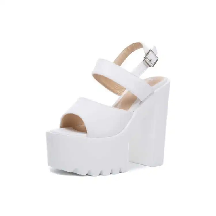 

2021 summer new Korean fashion fish mouth high heeled sandals thick bottom hollow Roman thick heeled women's shoes