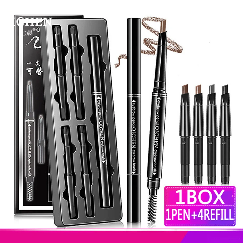 Двойной тонкий карандаш для бровей макияж 1 шт. + 4 заправки многофункциональный