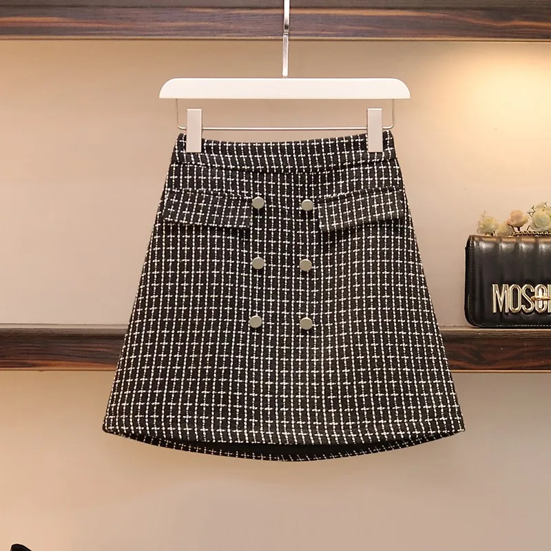

Spring Plus Size Women Bow Collar Blouse Two Piece Set Plaid Mini Skirt Conjunto Feminino Office Ladies Shirts Top Matching Sets
