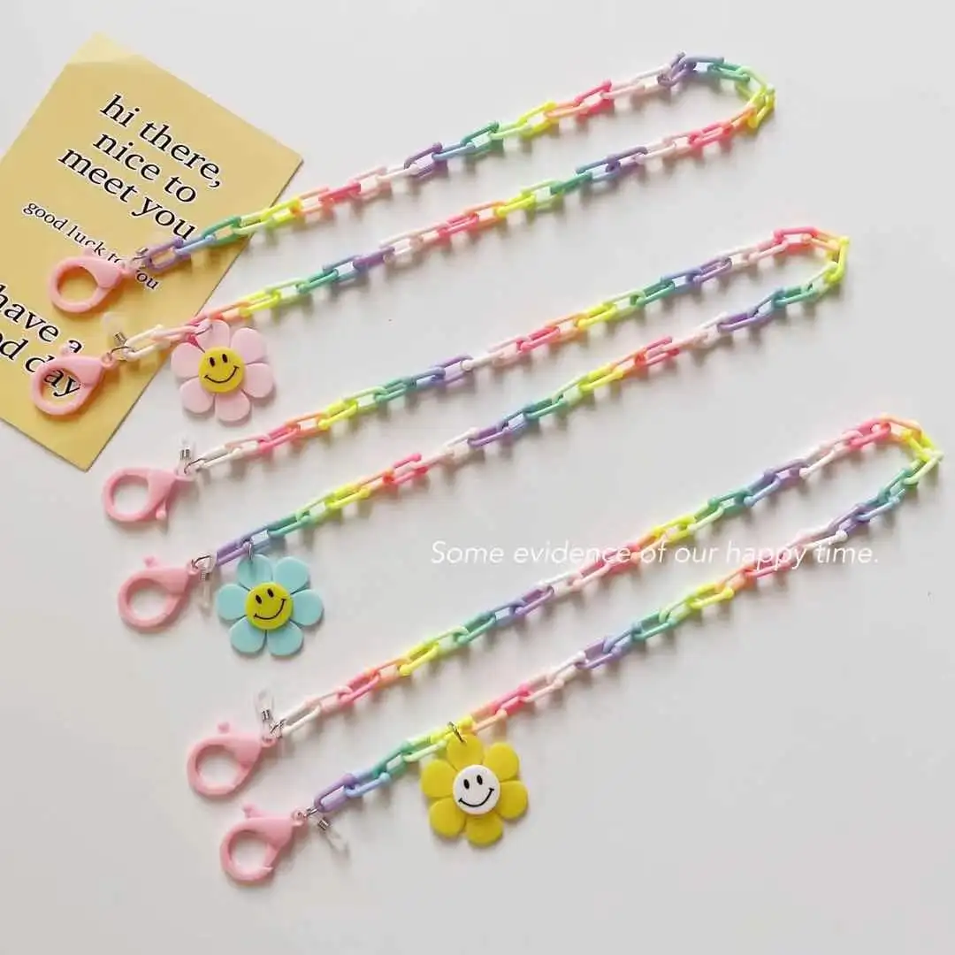 

New creative candy color sunflower acrylic lanyard necklace glasses chain earphone chain mask chain