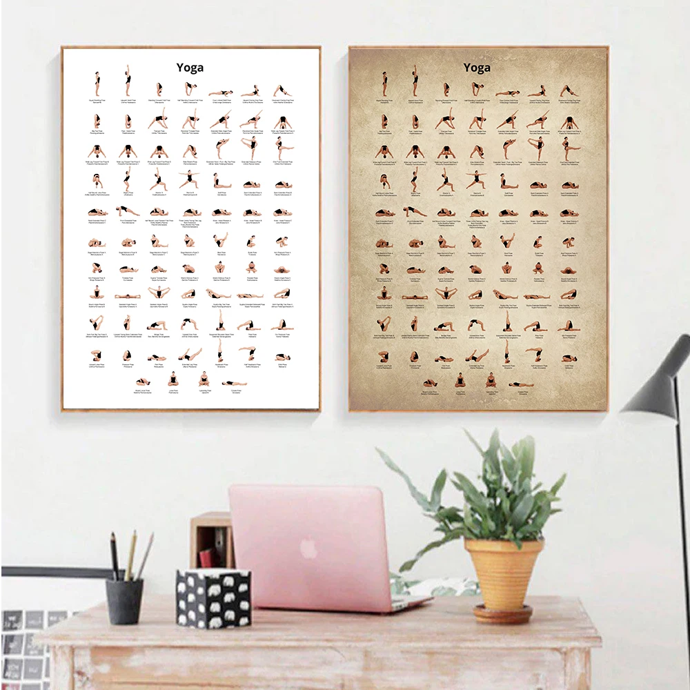 

75Yoga Pose Ashtanga Chart Health Poster Wall Art Canvas Painting Exercise Yoga Gym Decoration Print Living Room Home Wall Decor