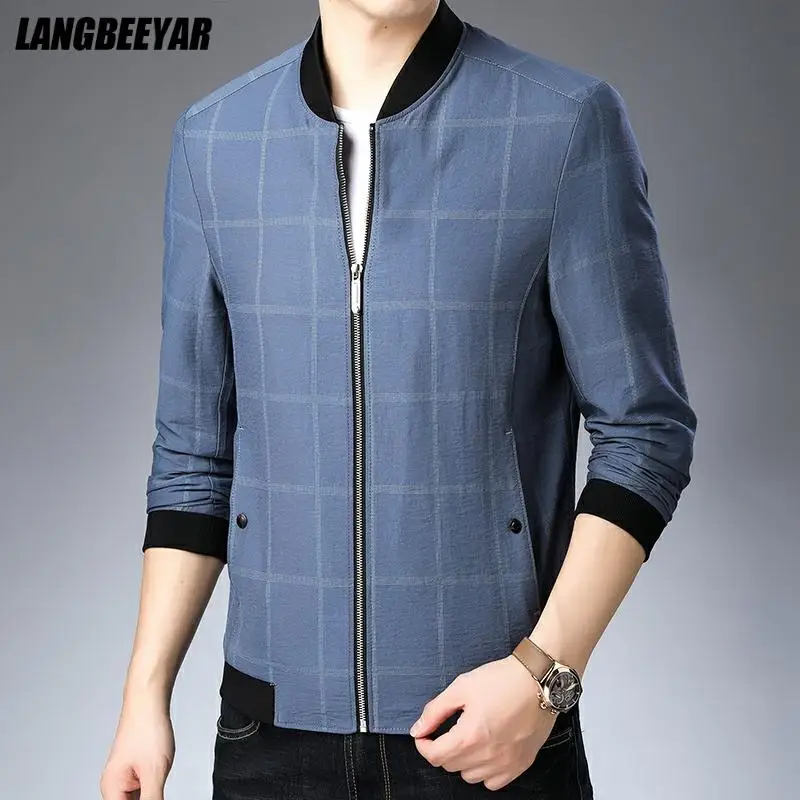 

Top Quality New Brand Casual Streetwear Baseball Collar Plaid Jacket For Men Style Fashion Windbreaker Coats Men's Clothing