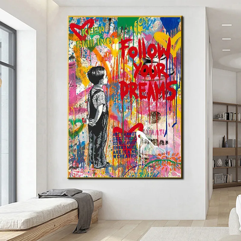 

Graffiti Art Street Art Follow Your Dreams Canvas Painting Cuadros Posters Wall Art Picture for Living Room Home Decoration