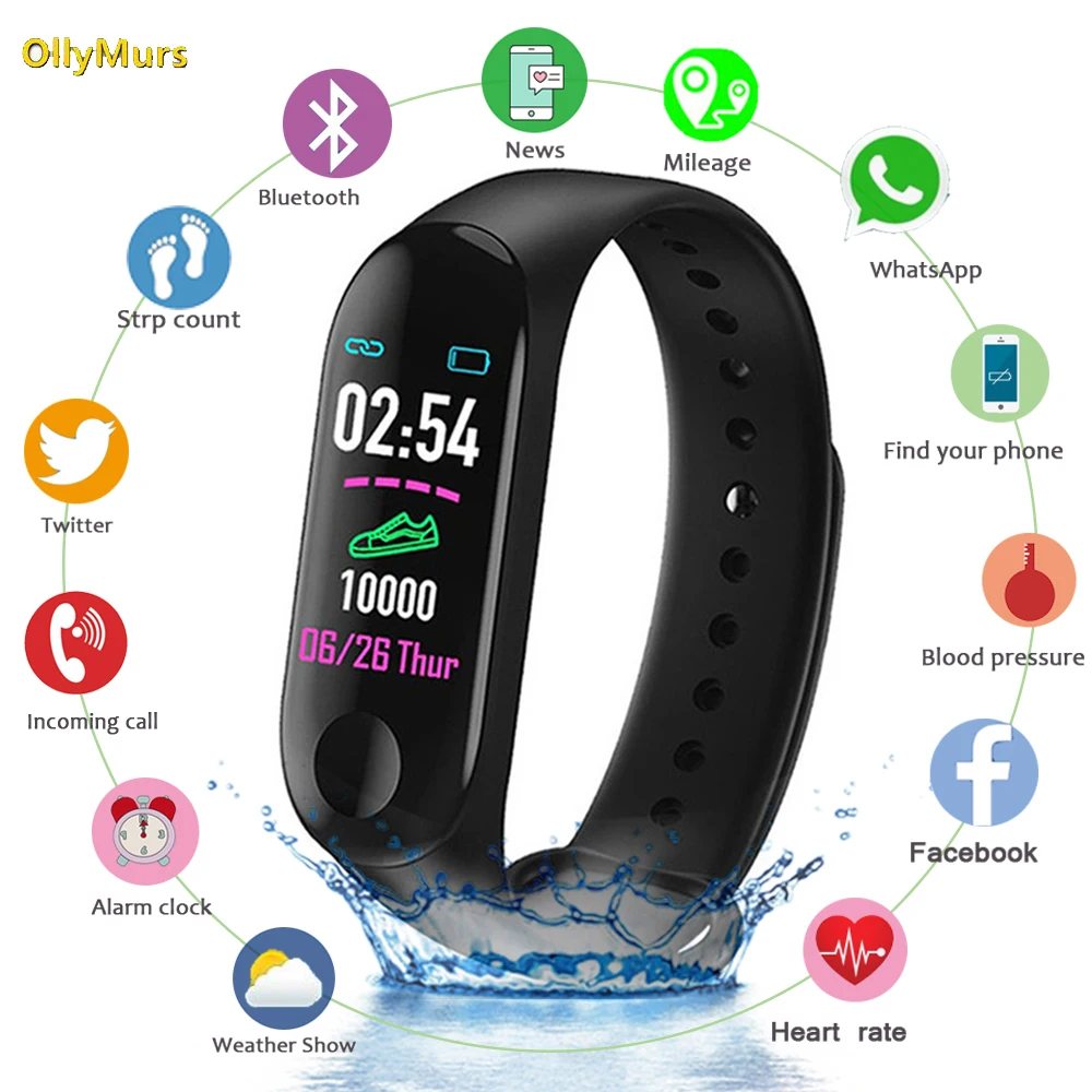 M3 Plus мужские Смарт часы цветной экран IP67 водонепроницаемые кровяное давление