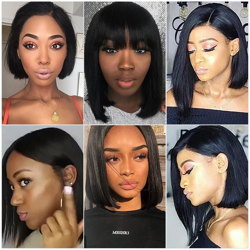 Прямые короткие парики PromQueen из человеческих волос на сетке спереди 13x4 150%