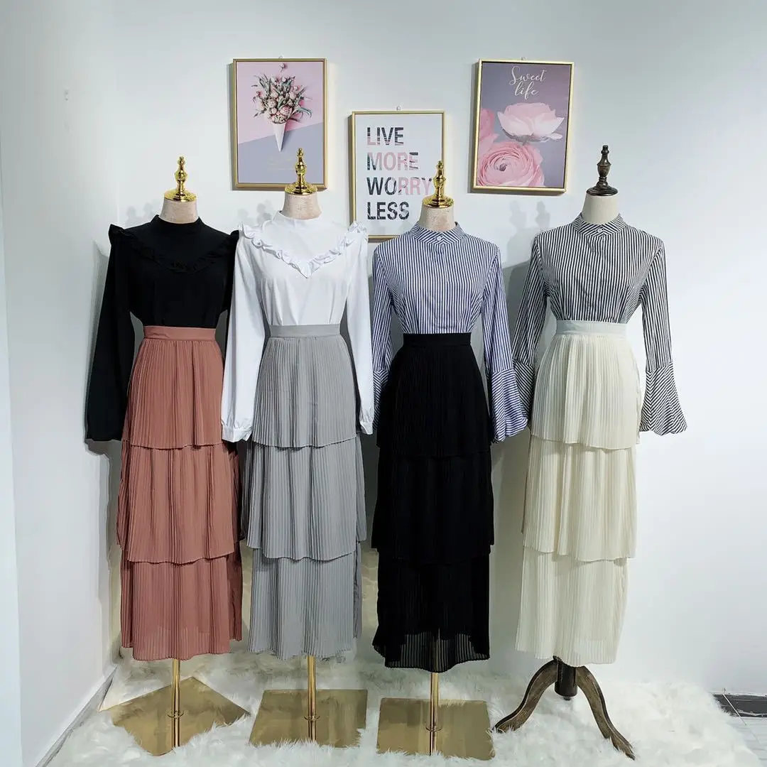 Юбка женская плиссированная с завышенной талией, винтажная модная многослойная юбка до щиколотки, элегантная мусульманская одежда от AliExpress WW