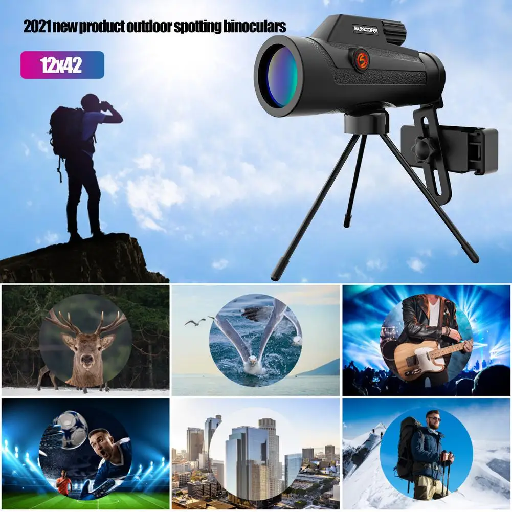 Монокулярный телескоп BAK4 HD 12x42 с супер зумом 1000 м широкоугольный дневного/ночного