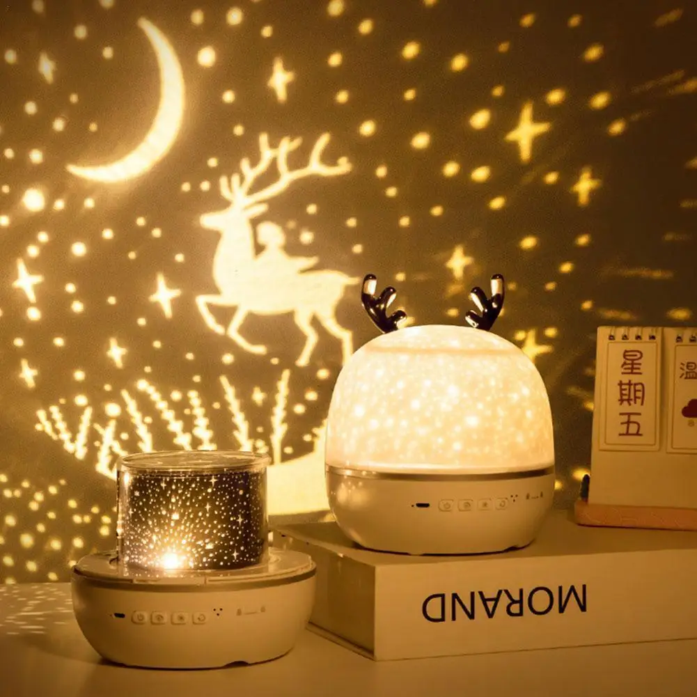 

Ночной светильник с проектором оленя, перезаряжаемый светодиодный светильник звездного неба, поворотная светодиодная лампа, красочный миг...
