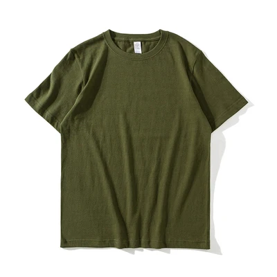 army green Высокое качество, хлопок, футболка унисекс, летняя, короткий рукав, квадратный воротник, повседневные футболки, женские, одноцветные, свободные, базовые футболки для мужчин - Цвет: army green