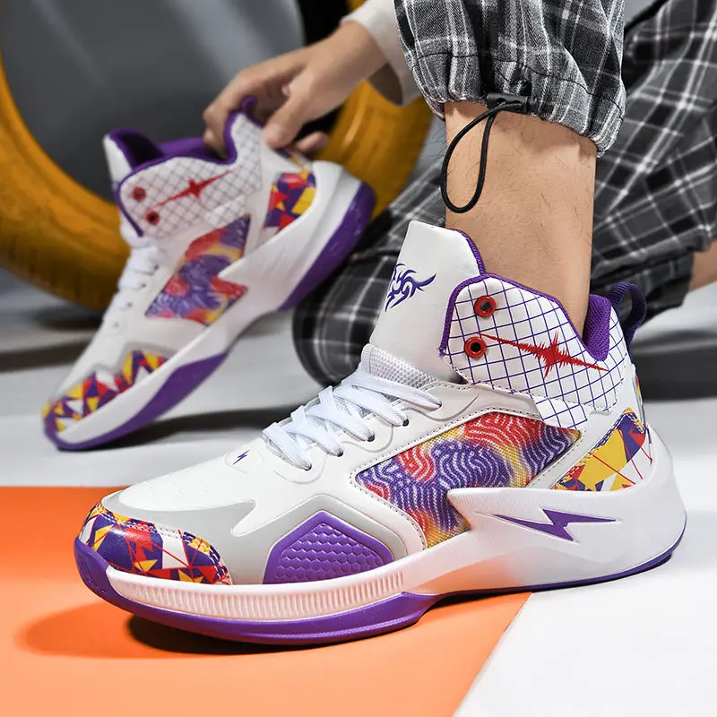 Street Trend Mens Basketball Sneakers Sports Shoes Graffiti High Tops Basketball Shoes Women Platform Athletics Basket Shoes Men