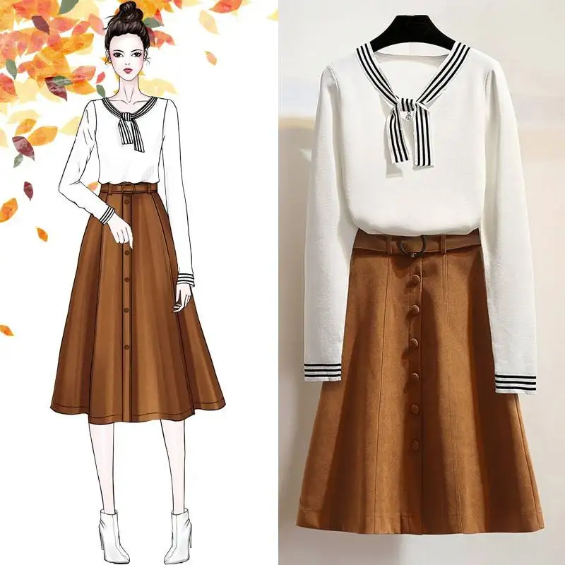 Корейская Женский комплект 2 шт. элегантная зимняя одежда предмета вязаный